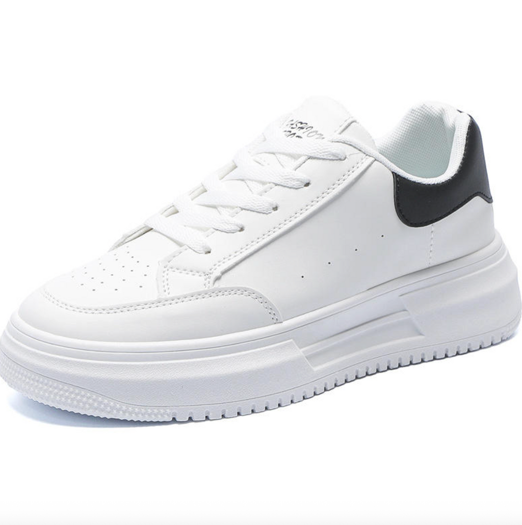 Men’s Korean-Style White Sneakers – Breathable Thick-Sole Casual Sports Shoes