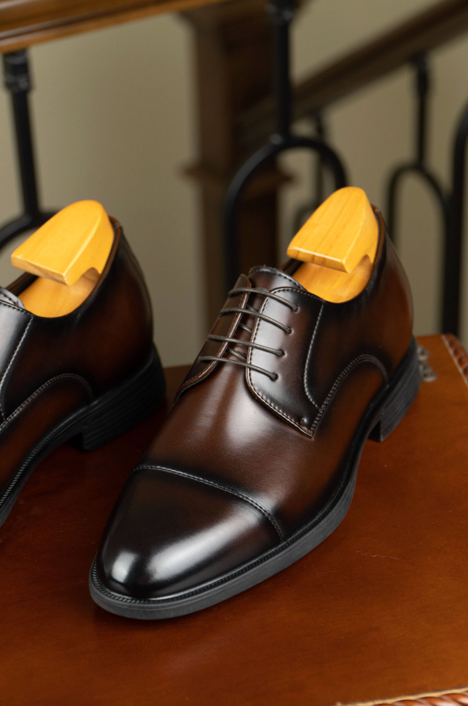 Men’s Genuine Leather Cap Toe Derby Shoes – Formal Business Dress Shoes