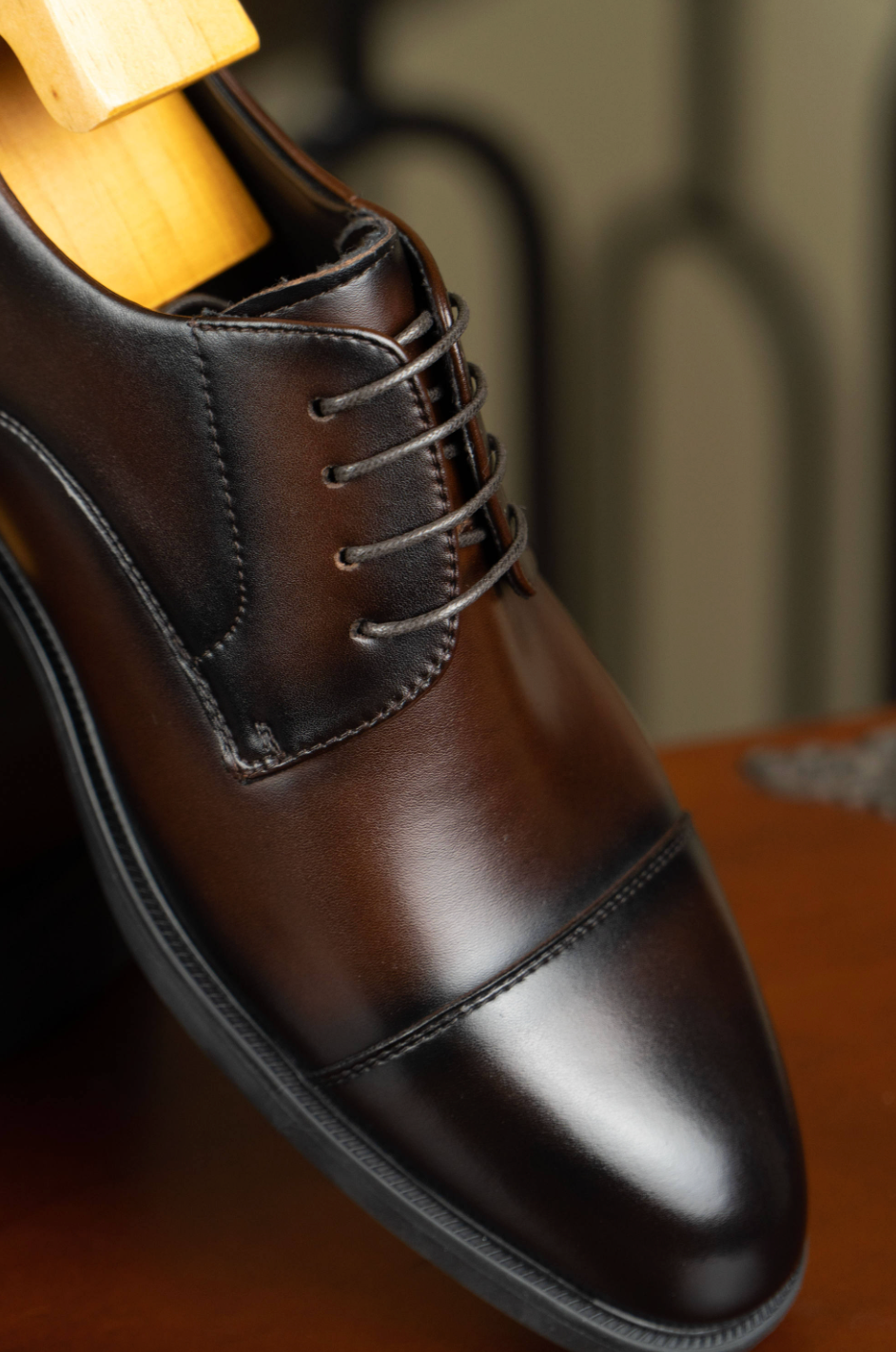 Men’s Genuine Leather Cap Toe Derby Shoes – Formal Business Dress Shoes