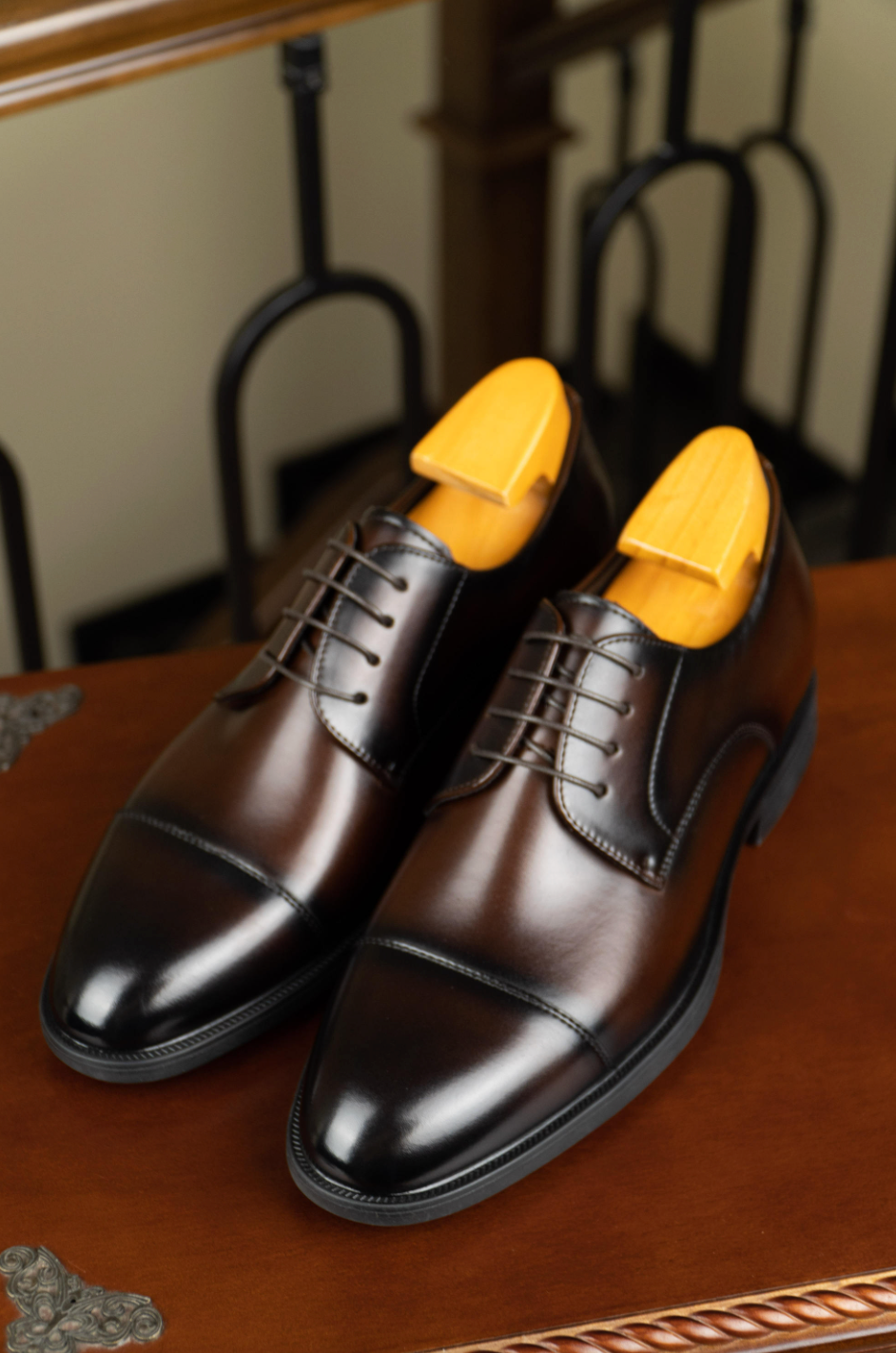 Men’s Genuine Leather Cap Toe Derby Shoes – Formal Business Dress Shoes