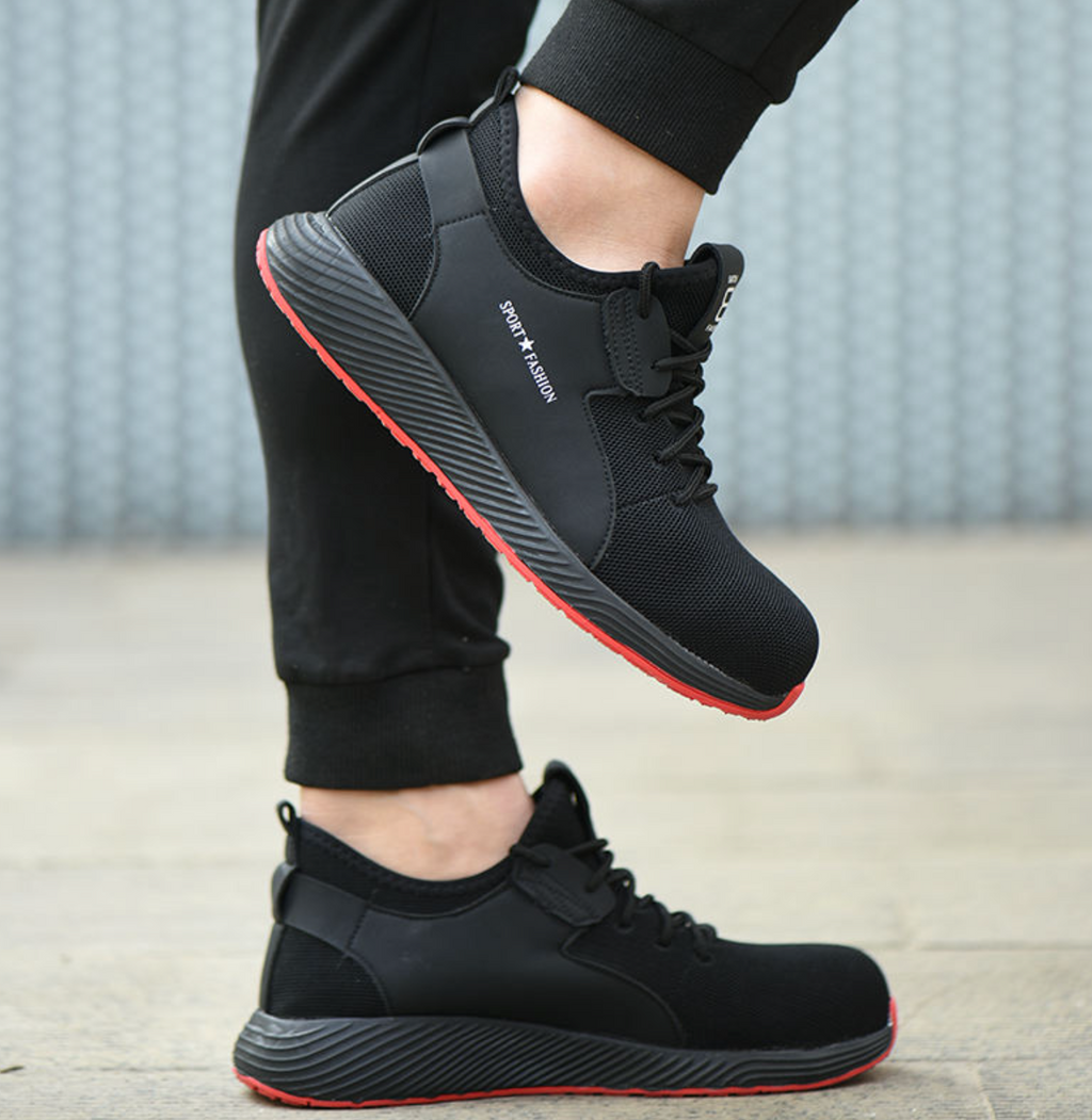 Men’s Black Waterproof Work Boots – Anti-Slip Steel Toe Safety Shoes