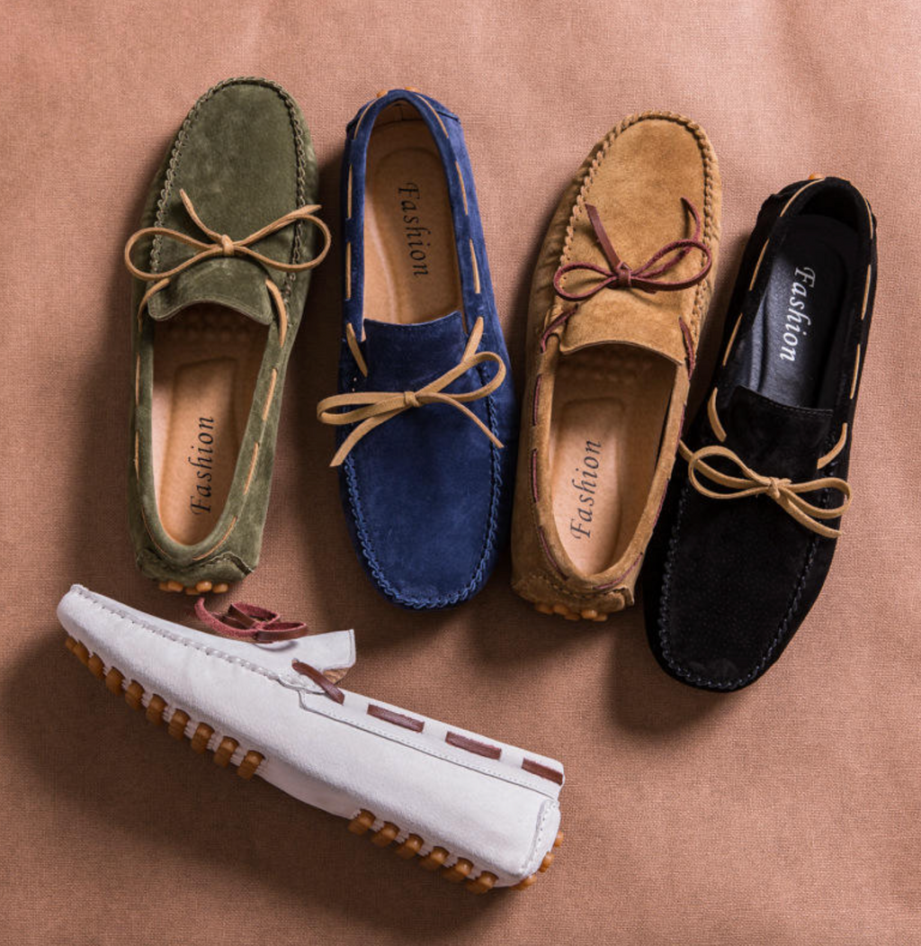 Men’s Genuine Leather Casual Loafers – Flat Slip-On Shoes with Custom Logo