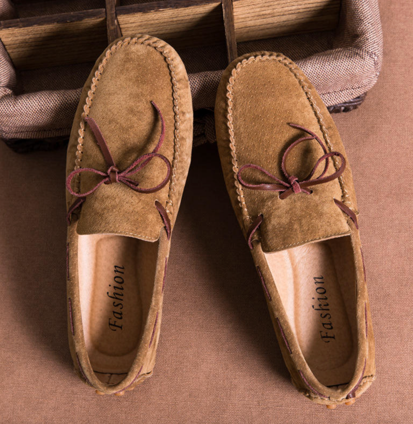 Men’s Genuine Leather Casual Loafers – Flat Slip-On Shoes with Custom Logo