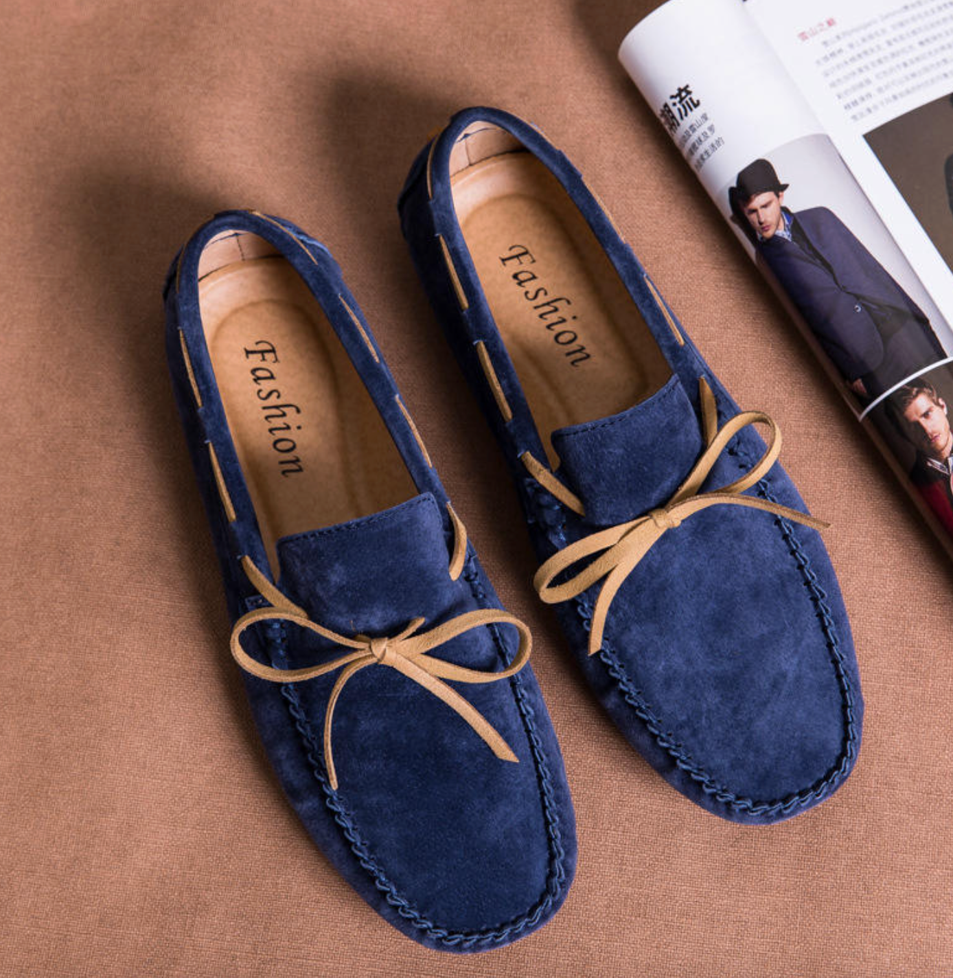 Men’s Genuine Leather Casual Loafers – Flat Slip-On Shoes with Custom Logo
